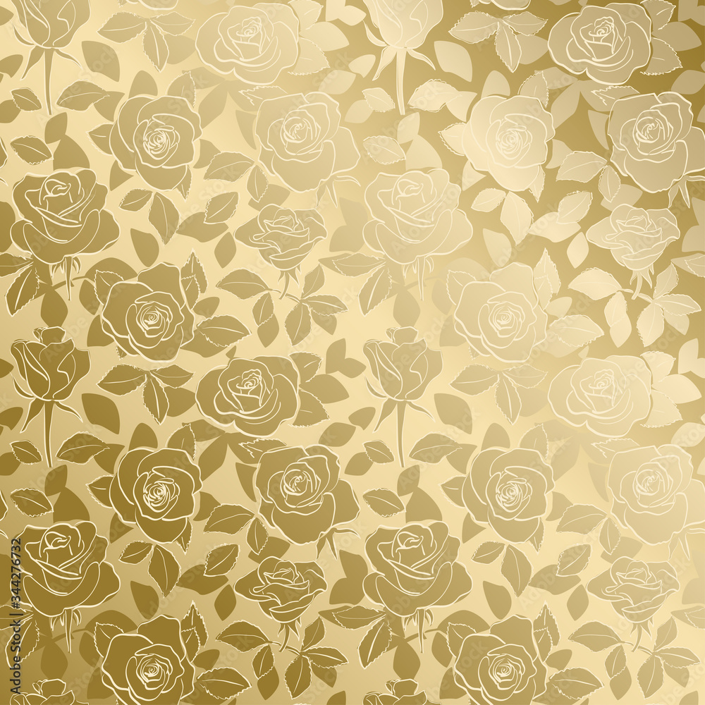 decorative golden pattern with roses and gradient - vector floral background