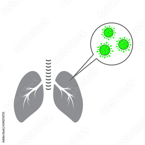 Coronavirus or bacteria  in human lugs. Vector illustration.