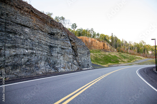 Rock wall along a highway in Thunder Bay, Ontario, Canada photo