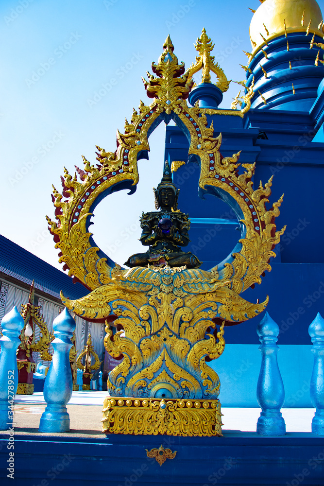 A beautiful view of Wat Rong Suea Ten, the Blue Temple at Chiang Rai, Thailand. A beautiful view of Wat Rong Suea Ten, the Blue Temple at Chiang Rai, Thailand.