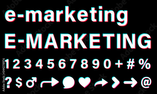 E-marketing white sign on black background.