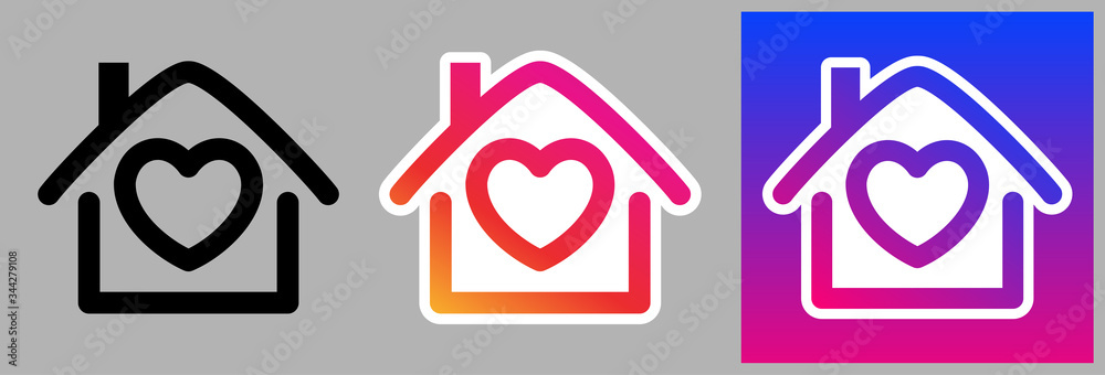 Set of icons with house frame and heart inside.