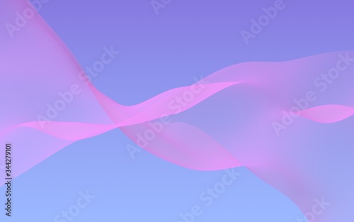 Pink wave on blue sky abstract background. Fluttering pink scarf. Waving on wind pink fabric. 3D illustration