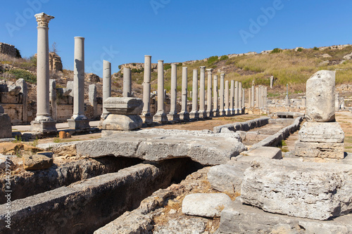 view of the ancient city of Perge in Turkey Antalya.