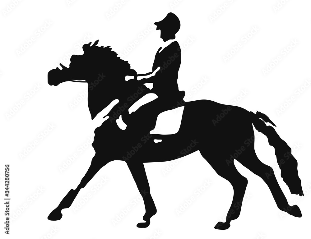Illuminated silhouette of a rider on a pony Illuminated silhouette of a rider on a pony