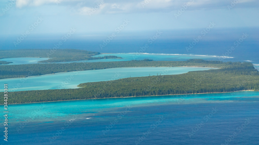 aerial view of isle of pines, a tropical island off the coast of new caledonia