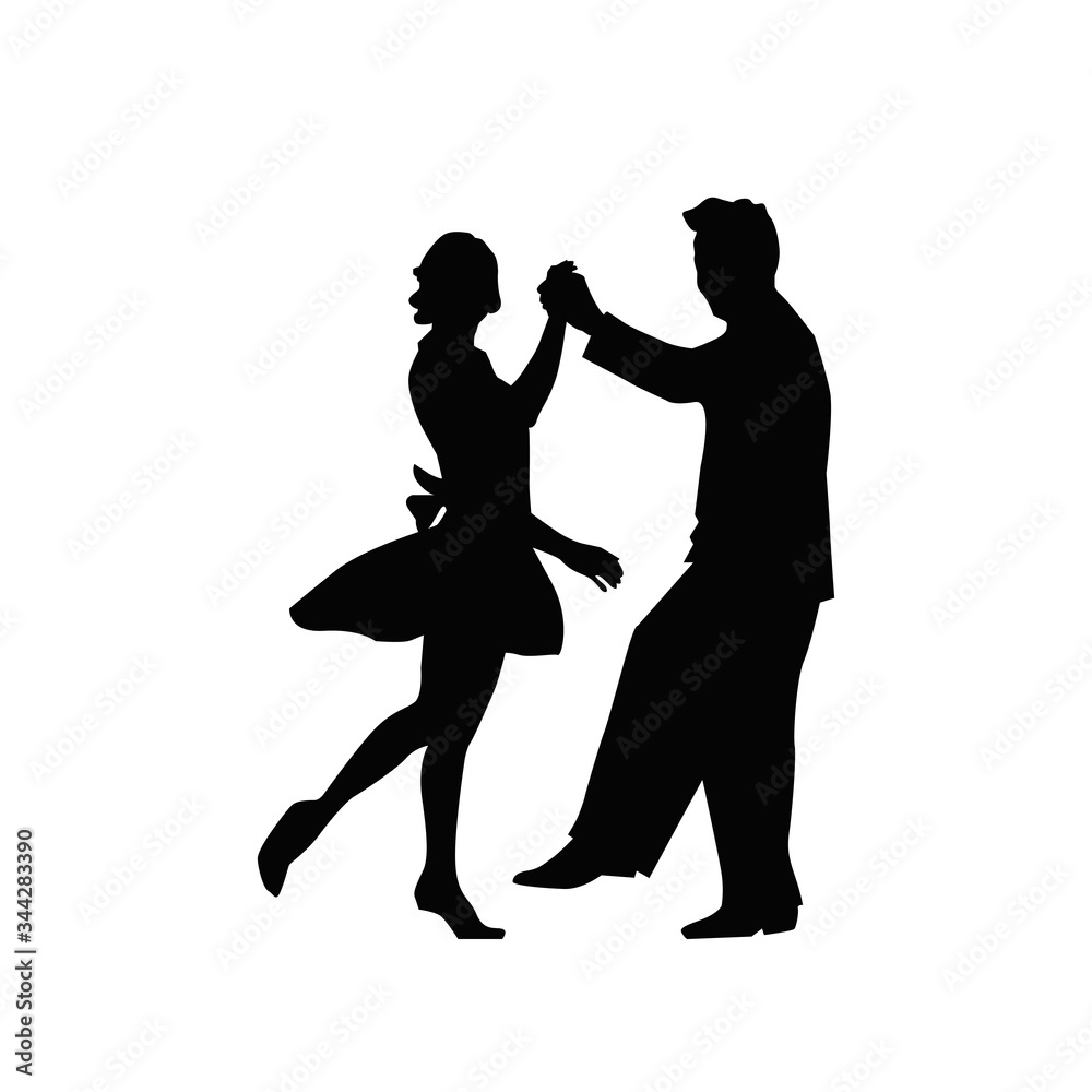
Silhouette of dancers on gold background. Set retro party. Vector illustration