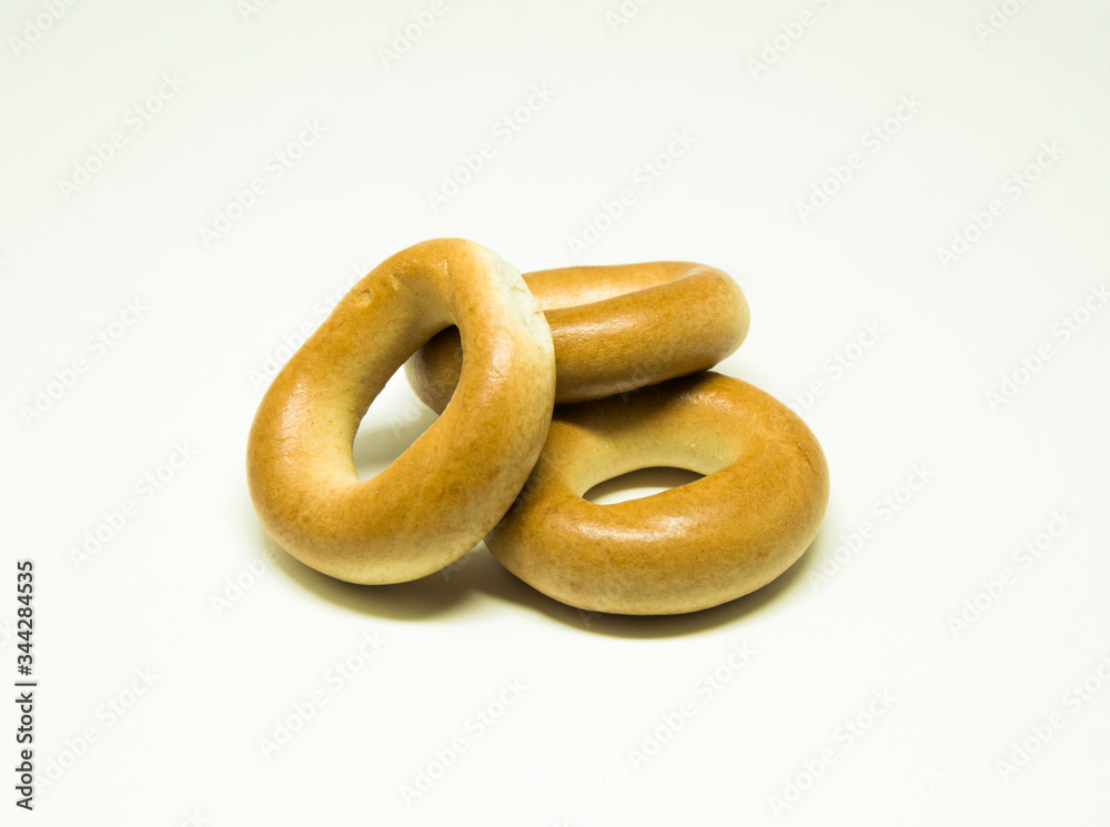 Dried bagels on a white background
Dried bagels on a white background