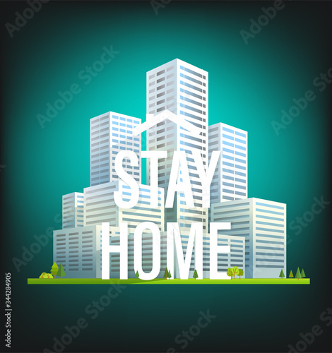 Stay home concept. Coronavirus protection campaign logo with houses