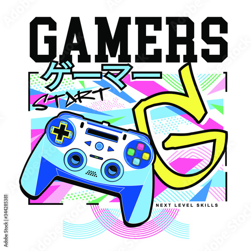 vector illustration of a video game, joystick gamers typography, tee shirt graphics