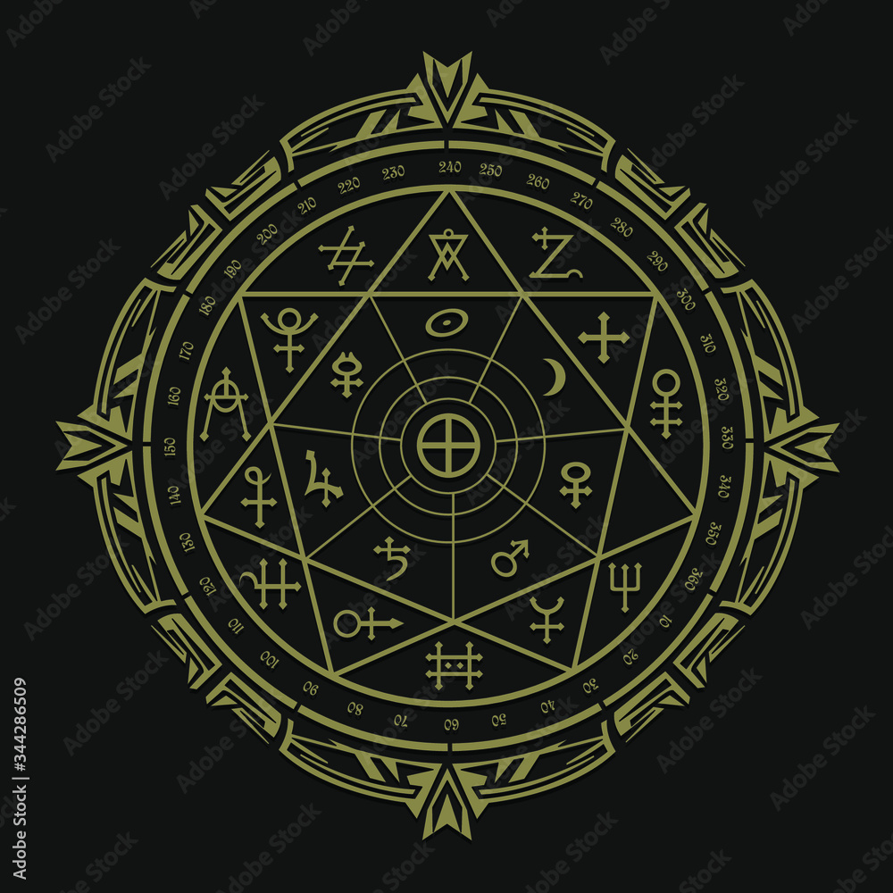 ornamental round ornament for tee shirt graphics, esoteric typography