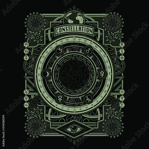 vector illustration of an abstract background, esoteric typography, tee shirt