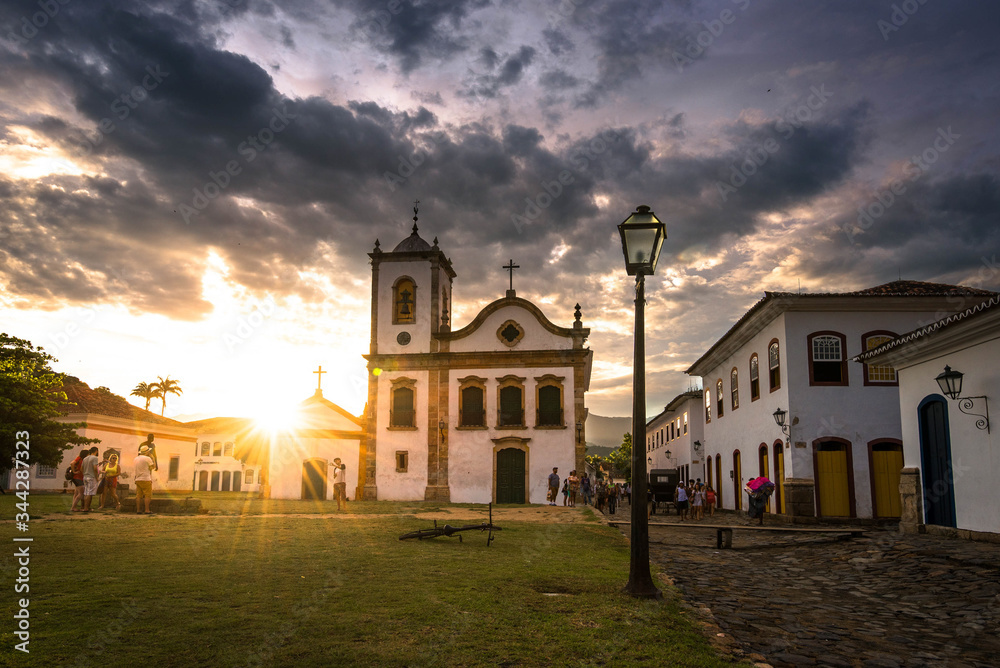 Santa Rita de Cassia church in historical center of Paraty City at Sunset