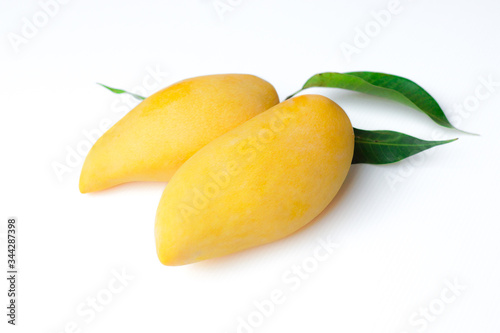 Two Fresh Mango On  White Background