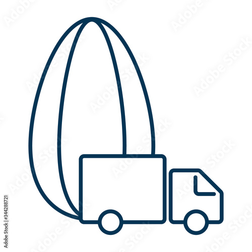 Sunflower seed and lorry truck. Transportation and delivery of grains. Harvesting sunflower car. Linear thin line vector icon. Editable stroke .Outline illustration.