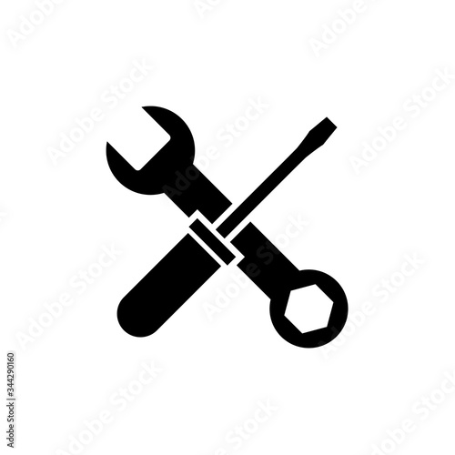 Wrench and screwdriver, repair icon, logo isolated on white background