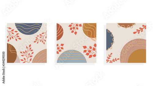 Social media background stories and post cover design vector set, line arts, and floral.