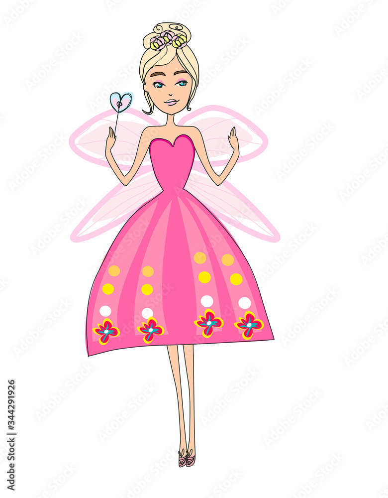 beautiful fairy with pink wings - hand drawn illustration beautiful fairy with pink wings - hand drawn illustration