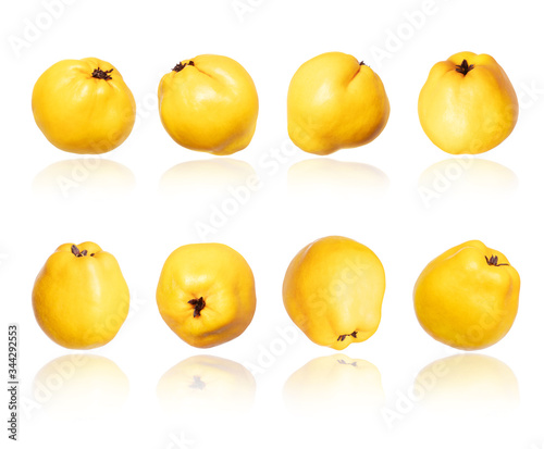 Set of apple quince close up, isolated on a white background