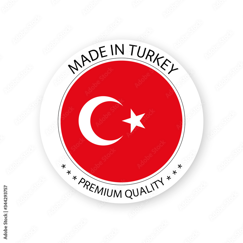 Modern vector Made in Turkey label isolated on white background, simple sticker with Turkish colors, premium quality stamp design, flag of Turkey Modern vector Made in Turkey label isolated on white background, simple sticker with Turkish colors, premium quality stamp design, flag of Turkey