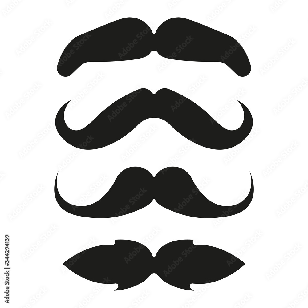 Set of three black retro mustaches isolated on white background. Set of three black retro mustaches isolated on white background.
