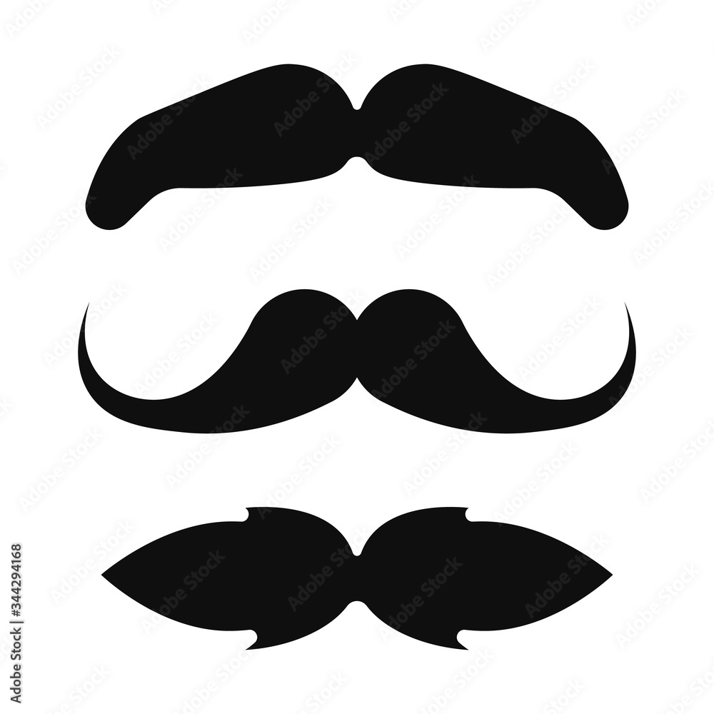 Set of three black retro mustaches isolated on white background. Set of three black retro mustaches isolated on white background.