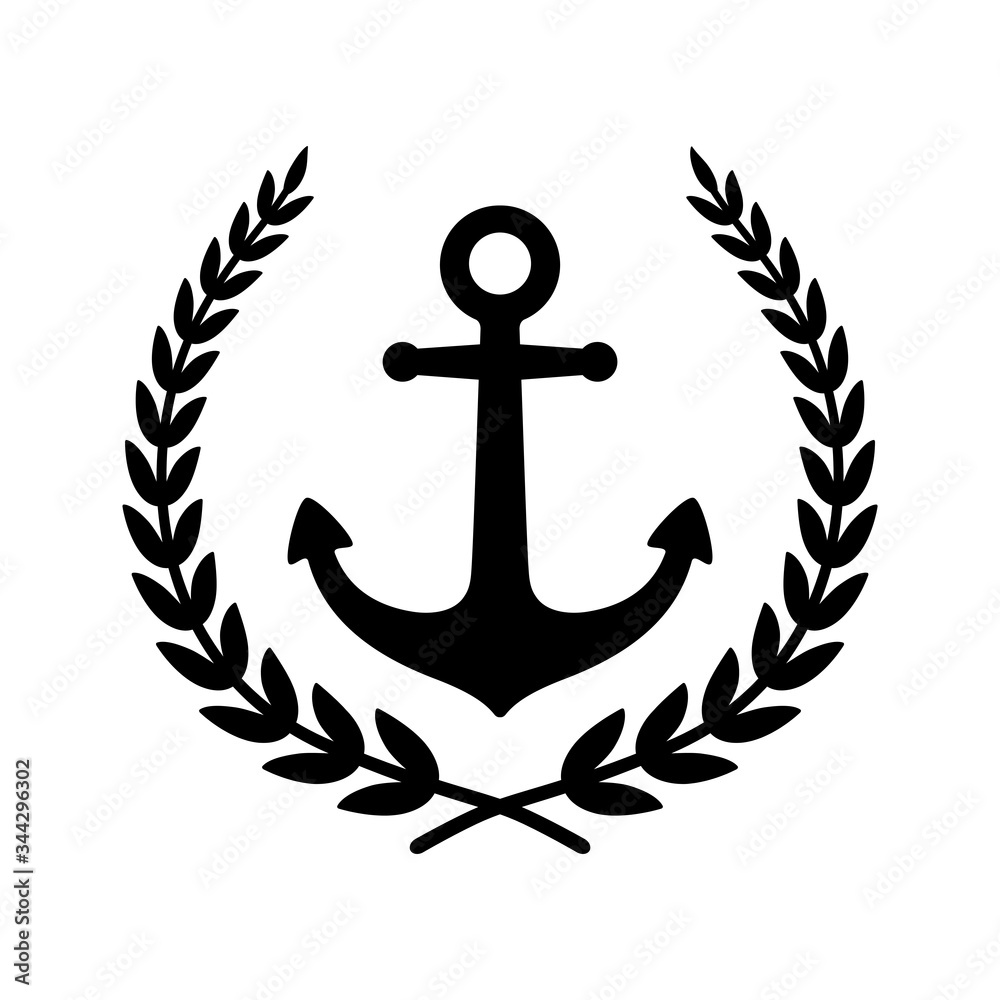 Anchor vector icon Laurel Wreath logo boat symbol pirate helm Nautical maritime simple illustration graphic doodle design Anchor vector icon Laurel Wreath logo boat symbol pirate helm Nautical maritime simple illustration graphic doodle design