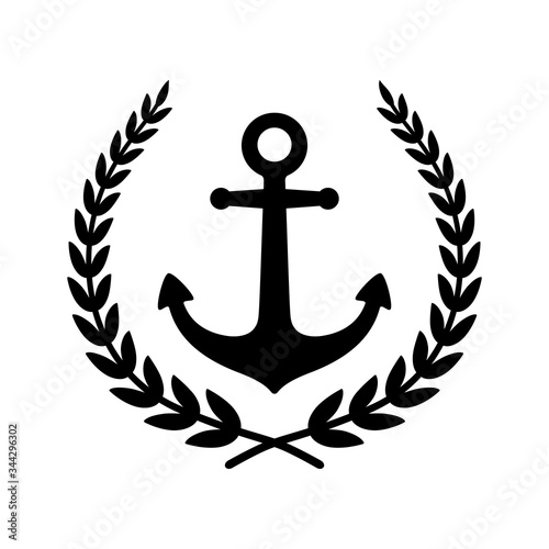 Anchor vector icon Laurel Wreath logo boat symbol pirate helm Nautical maritime simple illustration graphic doodle design