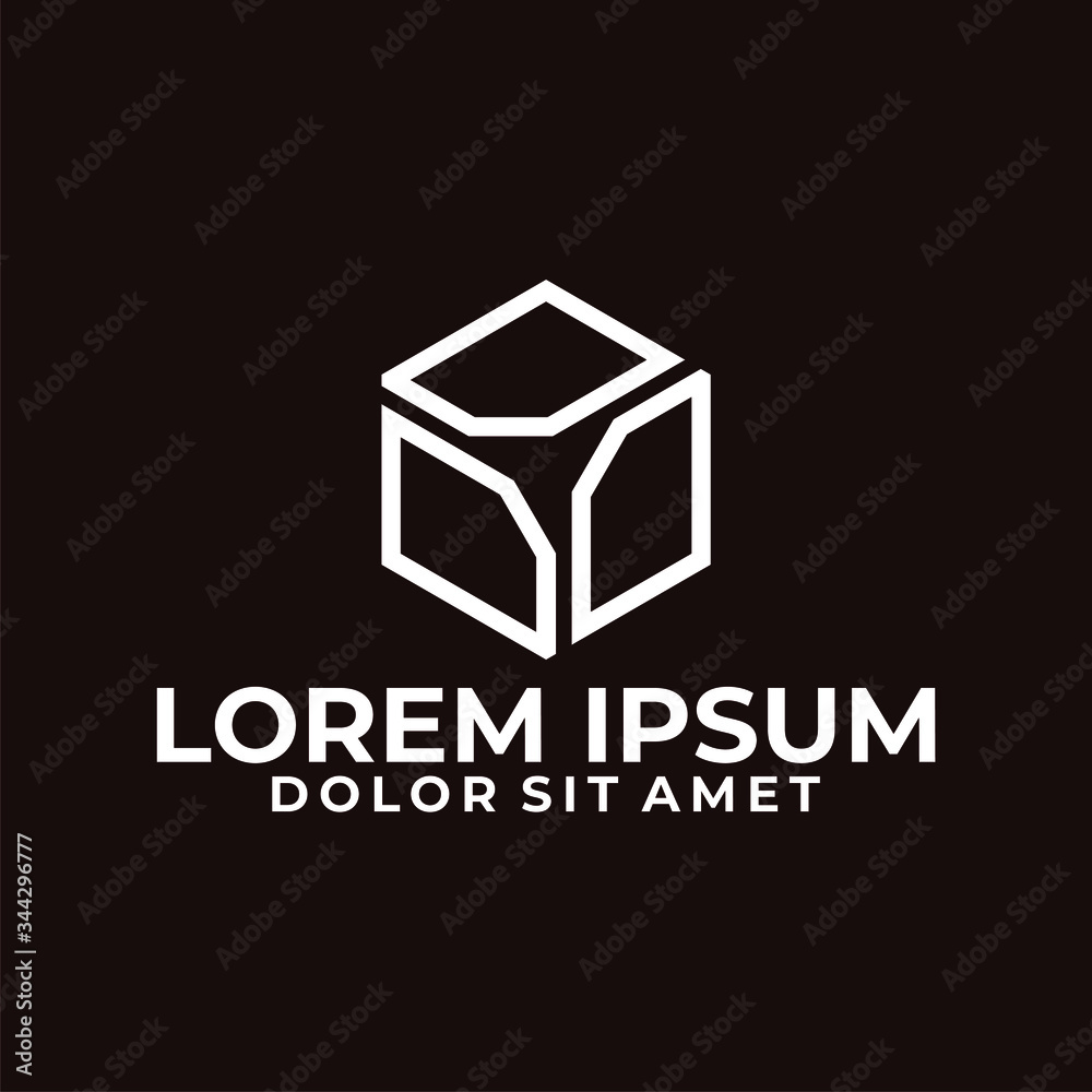 File or document logo template with 3d cube line art symbol in flat design monogram illustration File or document logo template with 3d cube line art symbol in flat design monogram illustration