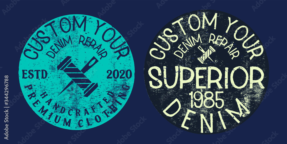 Denim Clothing print for t-shirt or apparel. Retro artwork for fashion and printing. Old school vector graphic with denim theme and typography. Vintage effects are easily removable.