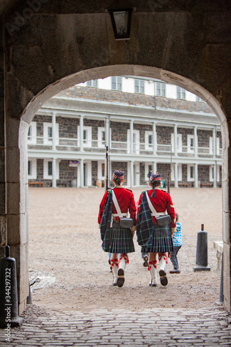 Foto Two soldier enacters in an archway of Halifax Citadel National Historic Site, Ca