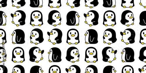penguin Seamless pattern bird vector cartoon scarf isolated repeat wallpaper tile background illustration doodle design
