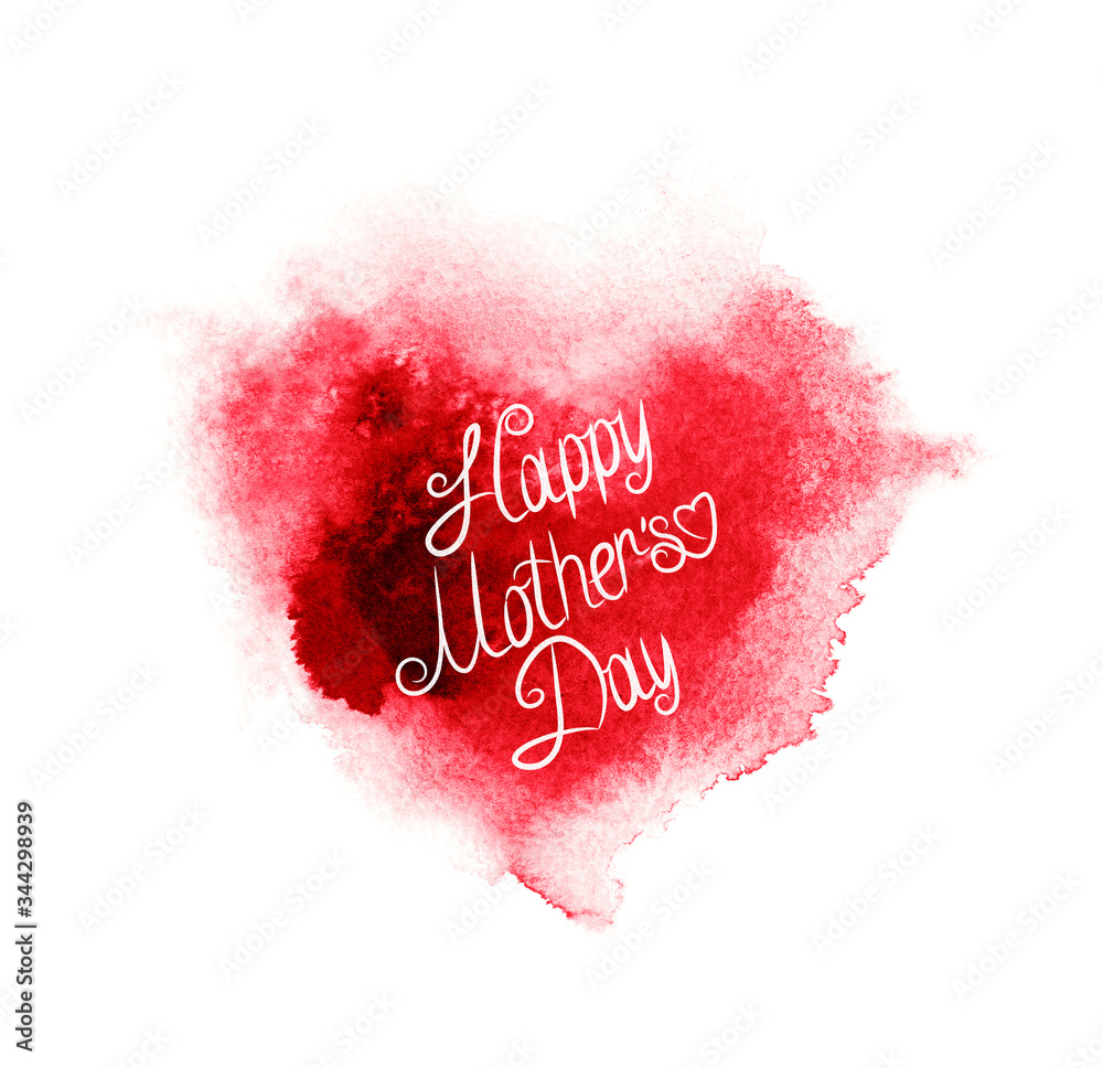 Fototapeta Abstract red watercolor heart .Mothers day background.