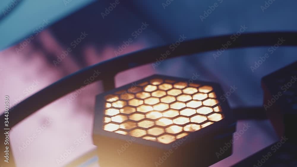 Lamps in light projector is alternately blinking, party celebration, dancefloor, disco element