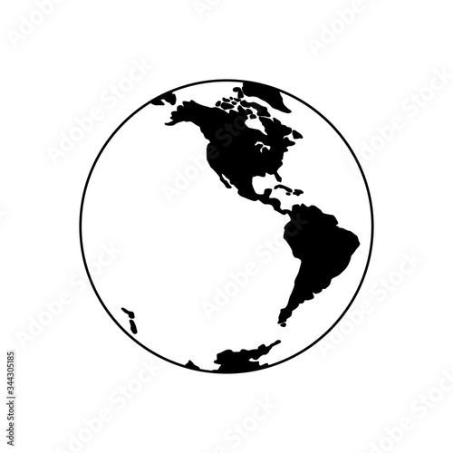Vector illustration of Western Hemisphere of planet Earth, silhouettes of continents. North and South America, Antarctica