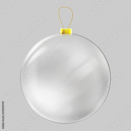 Realistic glass christmas ball. Transparent Christmas ball decoration.