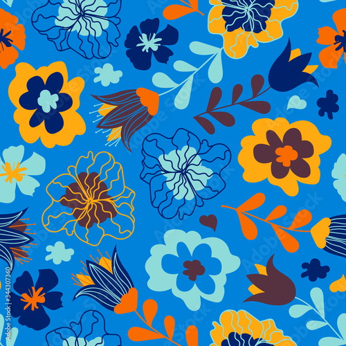 Childish seamless pattern with cute colorful flowers  vector. Good for fabric  surface decoration  packaging and more