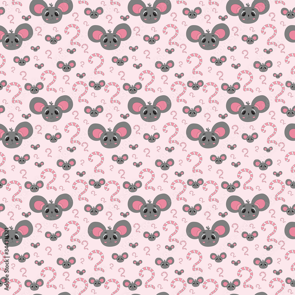 Seamless pattern - little grey mouse with number 2 in Scandinavian style, cute cartoon mice illustration isolated on pink background. Kids illustration, great for baby clothes, wrapping paper Seamless pattern - little grey mouse with number 2 in Scandinavian style, cute cartoon mice illustration isolated on pink background. Kids illustration, great for baby clothes, wrapping paper