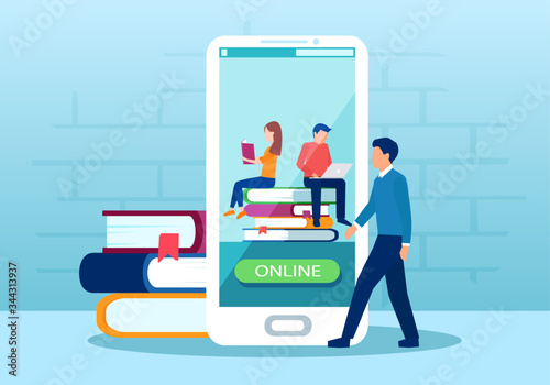Vector of people using modern technology to study online