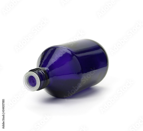 Medical blue bottles for medicine in cosmetology on a white background