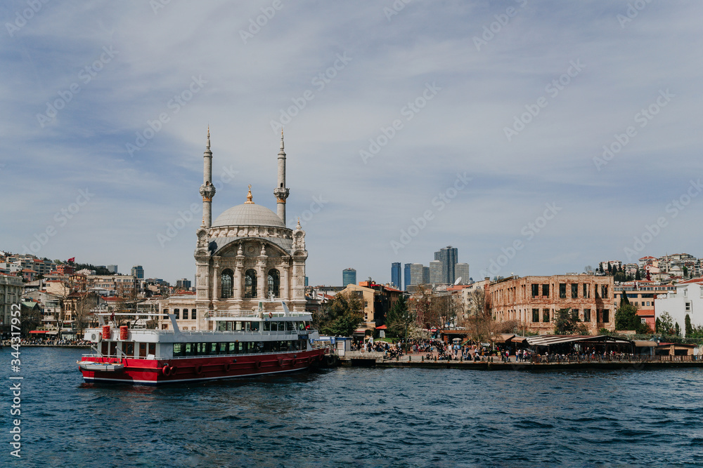 Istanbul, Turkey. - April 6, 2018. View of the beautiful embankment with old buildings.