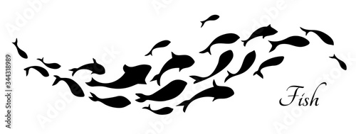 Black flock fish. School of fish. Logo template design. Vector illustration.