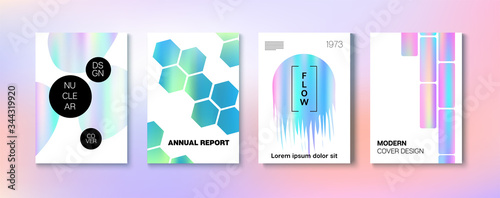 Holographic Gradient Vector Background. Rainbow Magazine Print Template. 