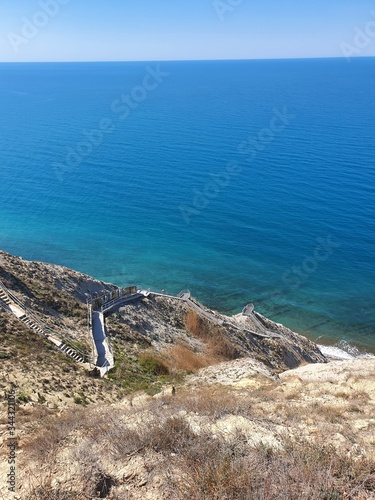 View from the mountain to the Black sea. Stairs to the beach, which has 800 steps. Popular place for tourists in the vicinity of Anapa.