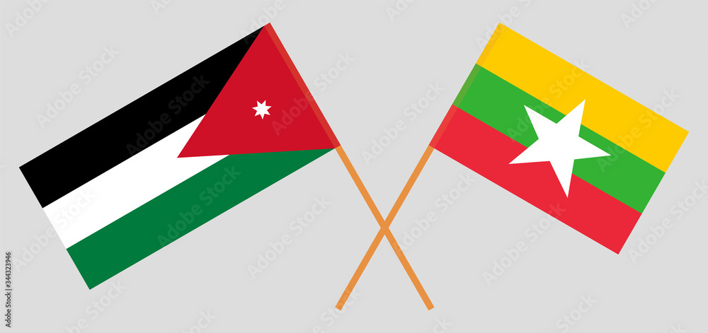 Crossed flags of Jordan and Myanmar Crossed flags of Jordan and Myanmar