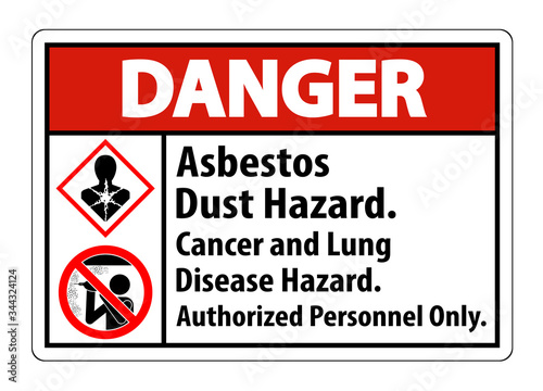 Danger Safety Label,Asbestos Dust Hazard, Cancer And Lung Disease Hazard Authorized Personnel Only © Seetwo