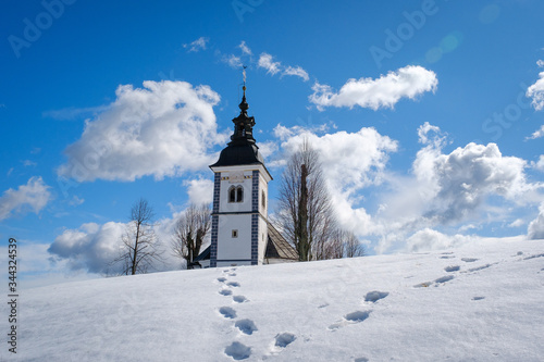 Church on the top of Bukov vrh hill in winter