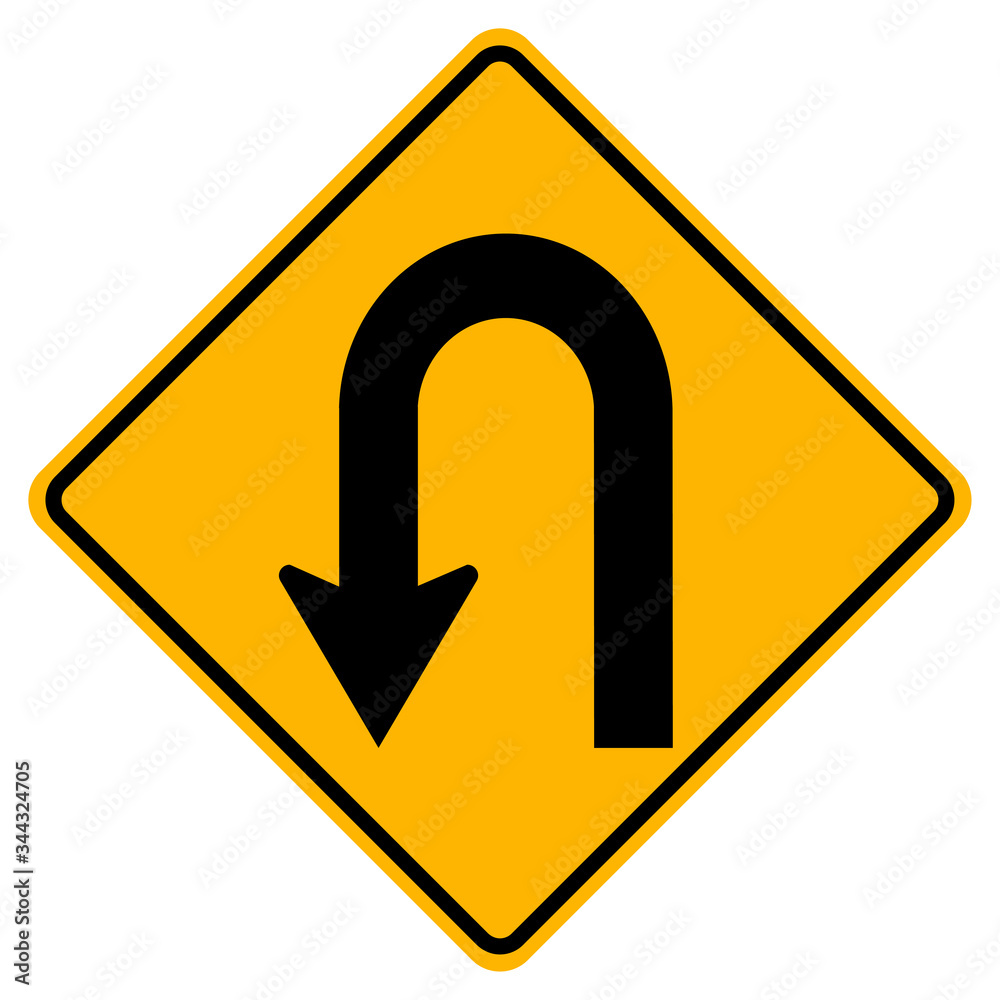 Warning traffic signs Hairpin curve to left on white background