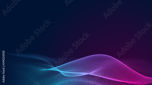 Dot blue purple wave line light gradient dark background. Abstract technology big data digital background. 3d rendering.