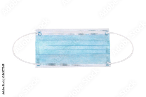 Medical blue mask for protection against flu diseases. Surgical protective face mask on white background. COVID protection syndrome coronavirus. corona virus disease 2019, COVID-19 pandemic. photo